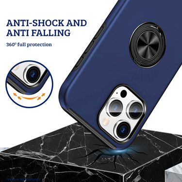 iPhone 16 Pro Max Comprehensive Protection Case Cover with Magnetic Ring Holder: Anti-Shock, Anti-Falling - Black
